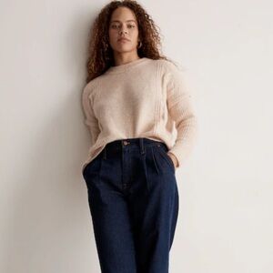 Madewell Wool Alpaca Cable Havener Pullover Sweater in Heather Powder Size XS